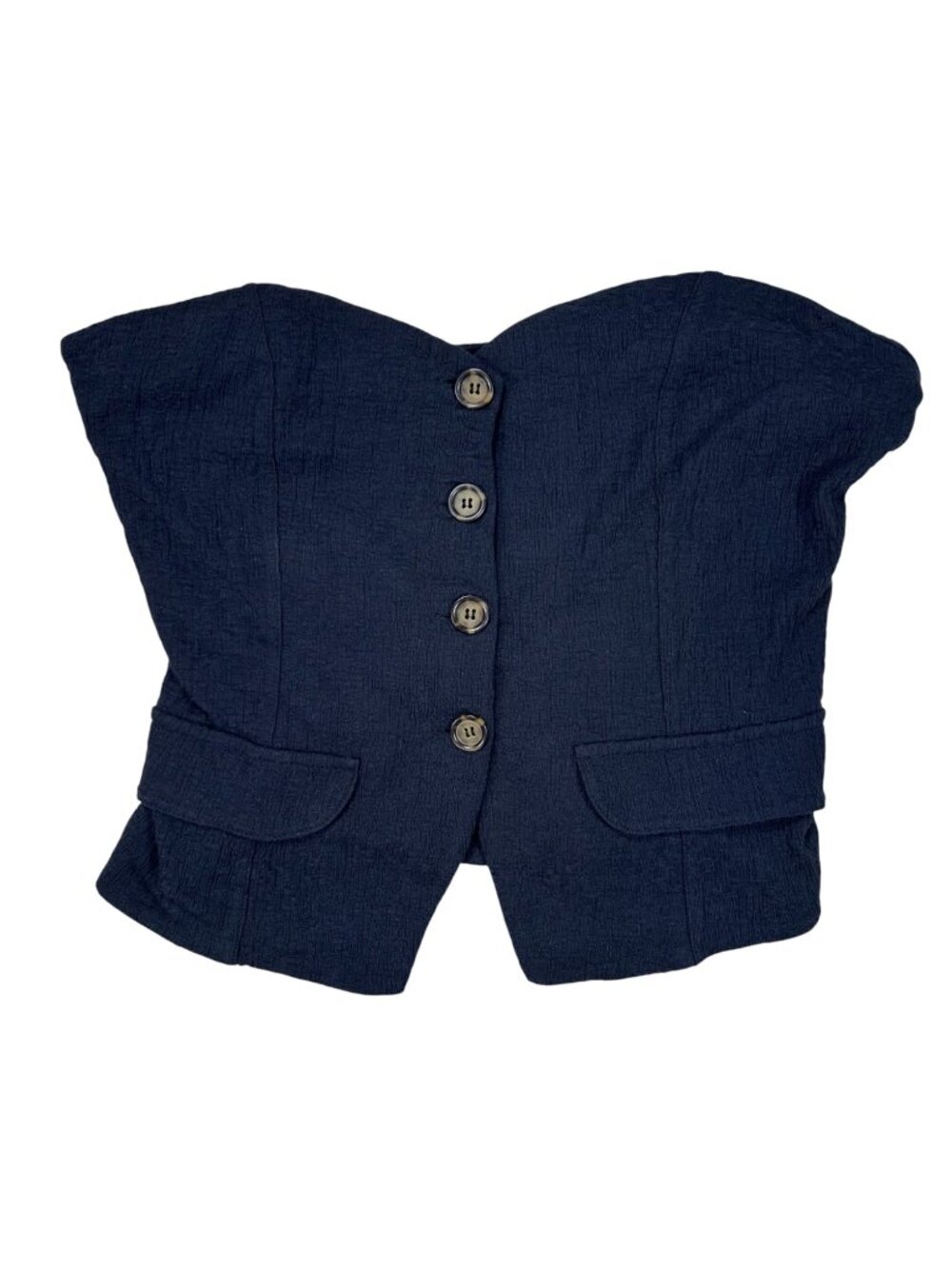 Anthropologie Navy Strapless Button-Front Bustier Top